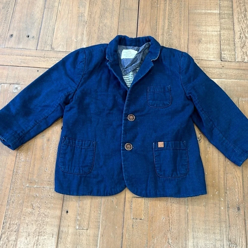 Zara dark cotton denim chambray blazer